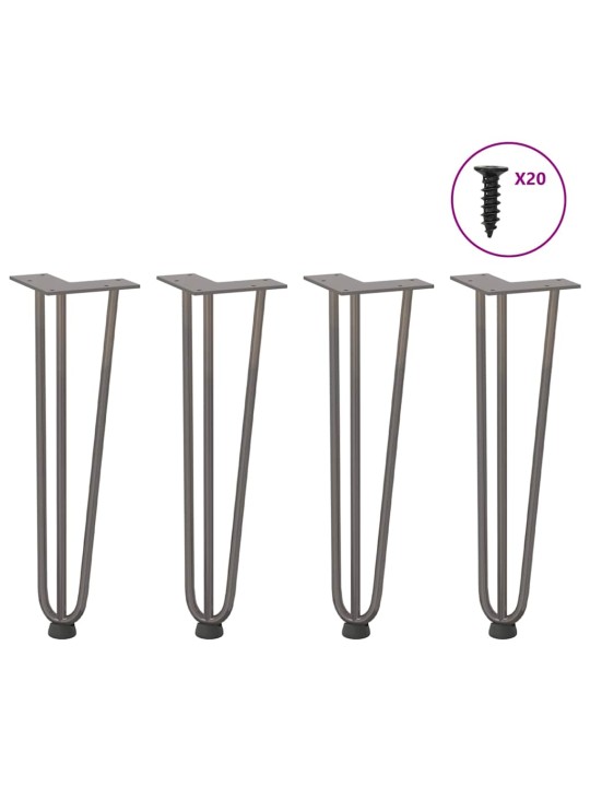 Sohvapöydän hiusneulajalat 4 kpl luonnonteräs 42 cm täysteräs