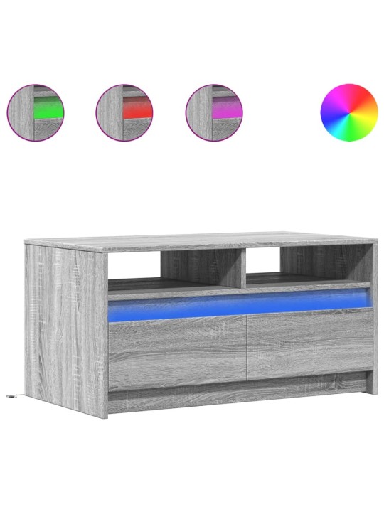 Sohvapöytä LED-valoilla harmaa Sonoma tekninen puu