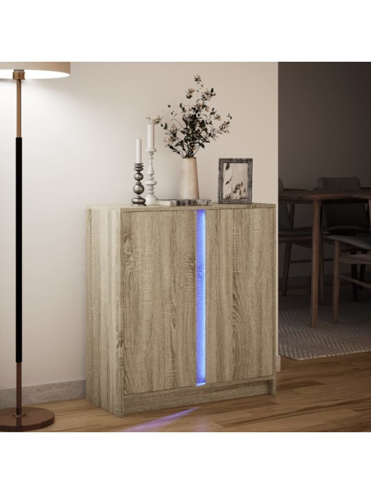 Senkki LED-valoilla Sonoma-tammi 77x34x85 cm tekninen puu