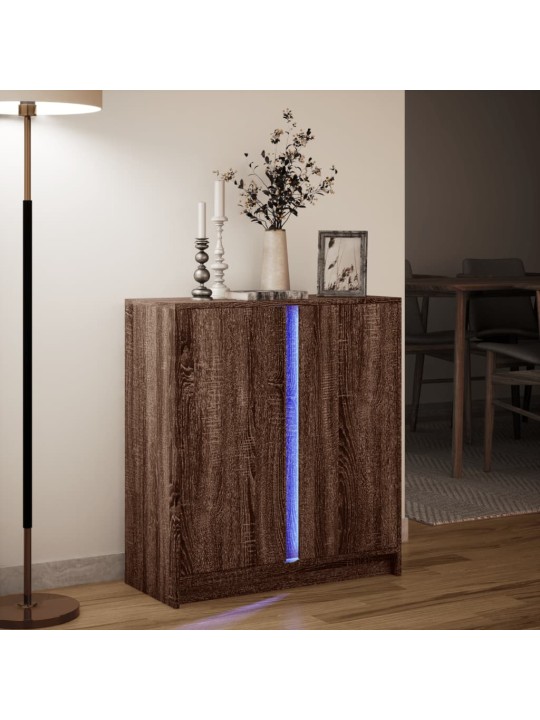 Senkki LED-valoilla ruskea tammi 77x34x85 cm tekninen puu