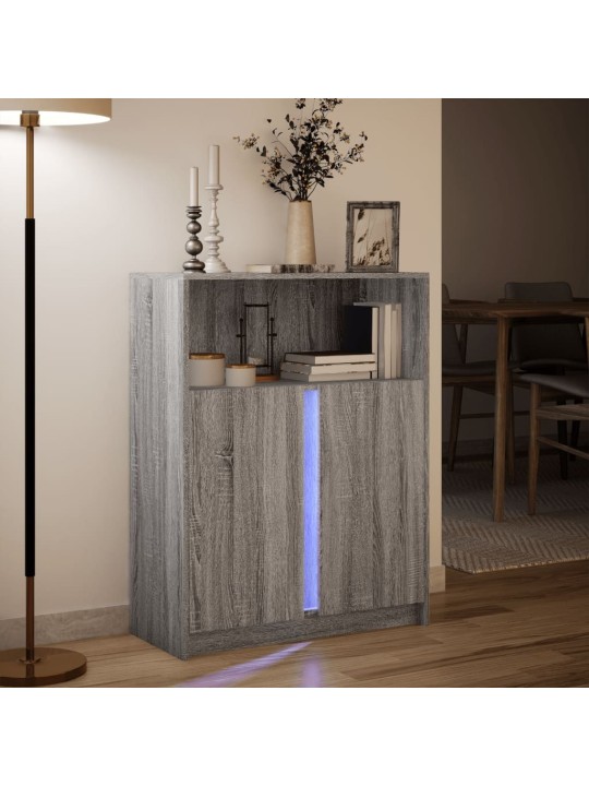 Senkki LED-valoilla harmaa Sonoma 77x34x100 cm tekninen puu