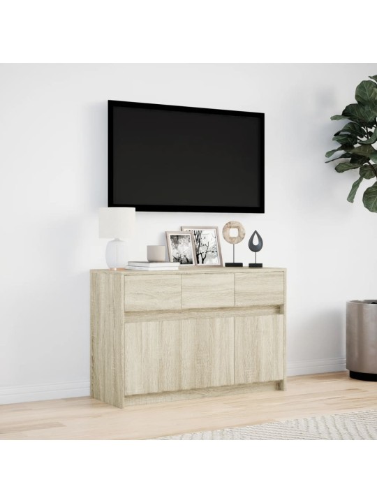 TV-taso LED-valoilla Sonoma-tammi 91x34x61 cm tekninen puu