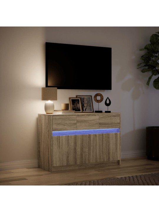 TV-taso LED-valoilla Sonoma-tammi 91x34x61 cm tekninen puu