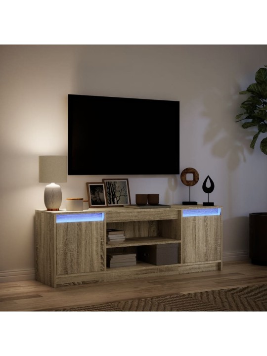 TV-taso LED-valoilla Sonoma-tammi 139,5x34x50 cm tekninen puu