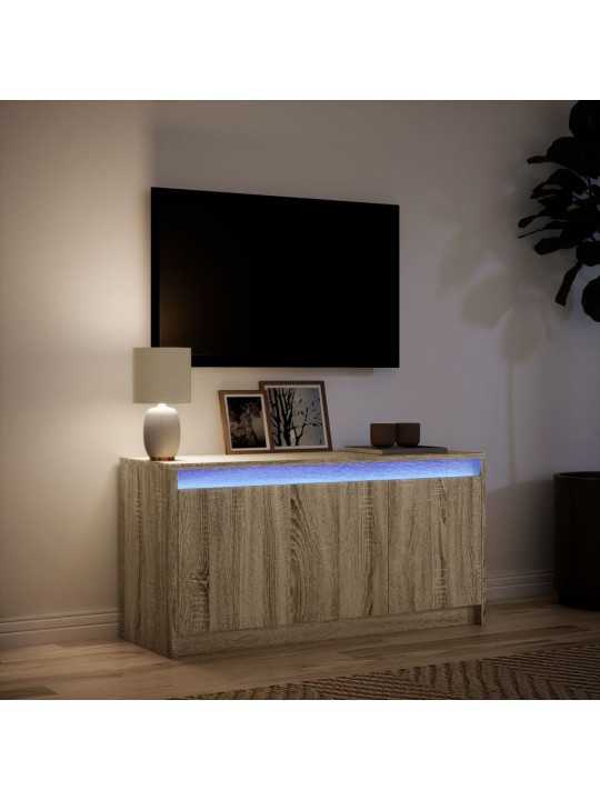 TV-taso LED-valoilla Sonoma-tammi 100x34x50 cm tekninen puu