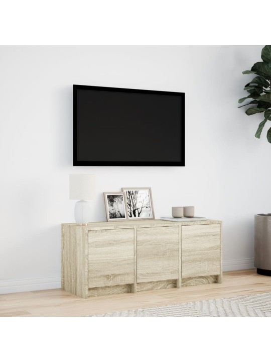 TV-taso LED-valoilla Sonoma-tammi 97x34x40 cm tekninen puu