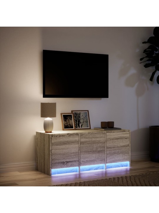 TV-taso LED-valoilla Sonoma-tammi 97x34x40 cm tekninen puu