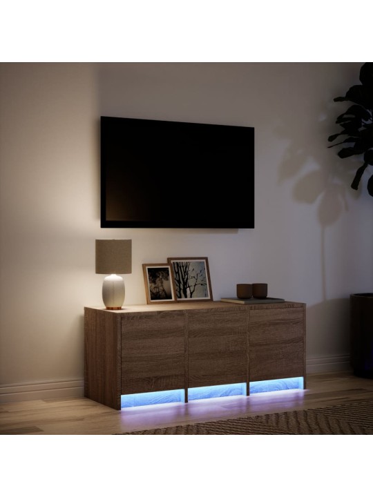 TV-taso LED-valoilla ruskea tammi 97x34x40 cm tekninen puu