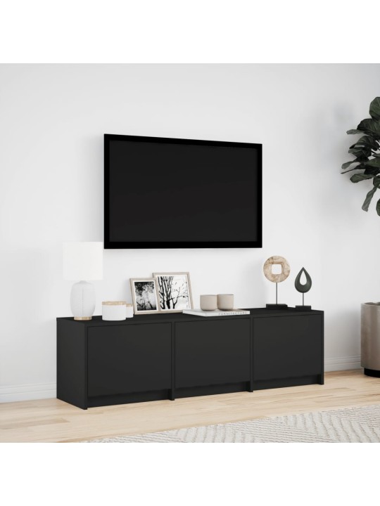 TV-taso musta LED-valoilla 140x34x40 cm tekninen puu