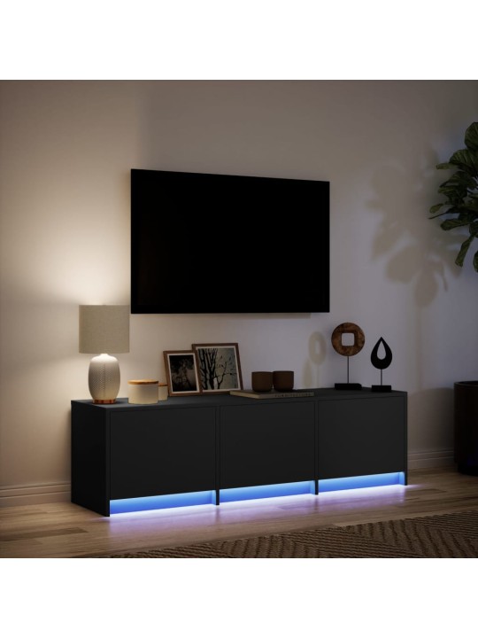 TV-taso musta LED-valoilla 140x34x40 cm tekninen puu