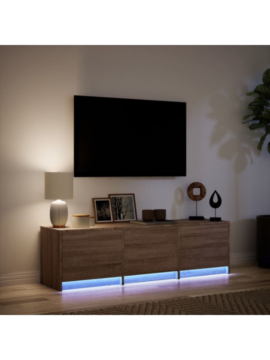 TV-taso LED-valoilla ruskea tammi 140x34x40 cm tekninen puu