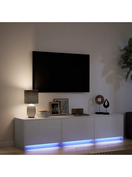 TV-taso LED-valoilla valkoinen 165x34x40 cm tekninen puu