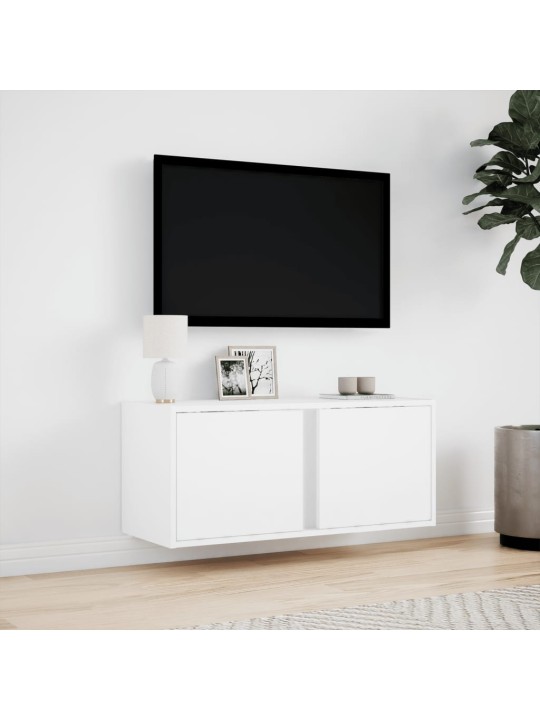 TV-seinäkaappi LED-valoilla valkoinen 80x31x35 cm