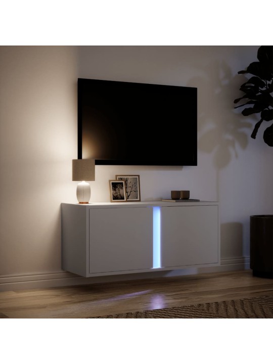 TV-seinäkaappi LED-valoilla valkoinen 80x31x35 cm