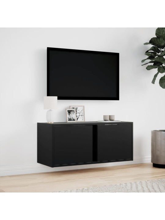 TV-seinäkaappi LED-valoilla musta 80x31x35 cm