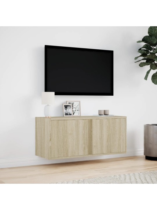 TV-seinäkaappi LED-valoilla Sonoma-tammi 80x31x35 cm