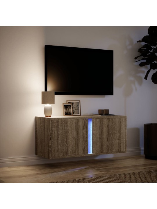 TV-seinäkaappi LED-valoilla Sonoma-tammi 80x31x35 cm