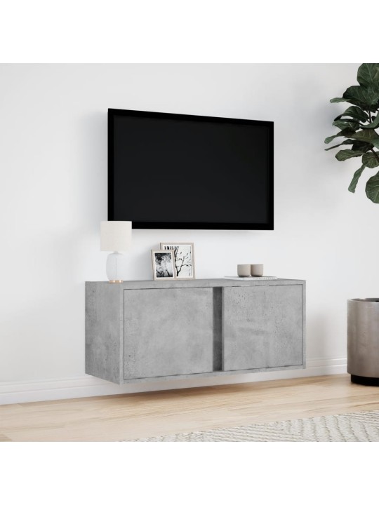 TV-seinäkaappi LED-valoilla betoninharmaa 80x31x35 cm