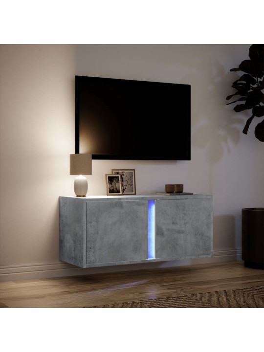 TV-seinäkaappi LED-valoilla betoninharmaa 80x31x35 cm