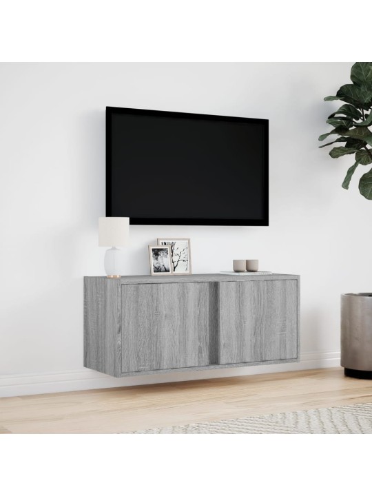 TV-seinäkaappi LED-valoilla harmaa Sonoma 80x31x35 cm