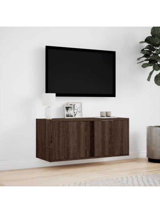 TV-seinäkaappi LED-valoilla ruskea tammi 80x31x35 cm