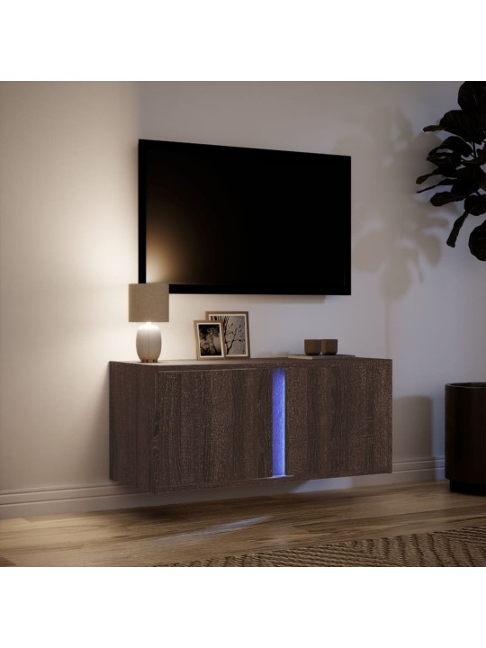 TV-seinäkaappi LED-valoilla ruskea tammi 80x31x35 cm