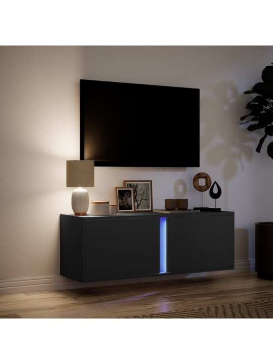 TV-seinäkaappi LED-valoilla musta 100x31x35 cm