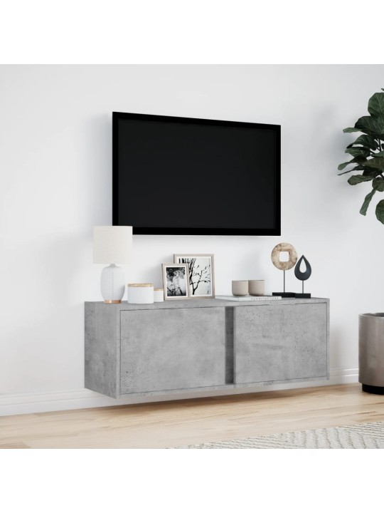 TV-seinäkaappi LED-valoilla betoninharmaa 100x31x35 cm