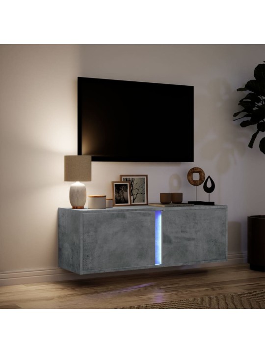 TV-seinäkaappi LED-valoilla betoninharmaa 100x31x35 cm