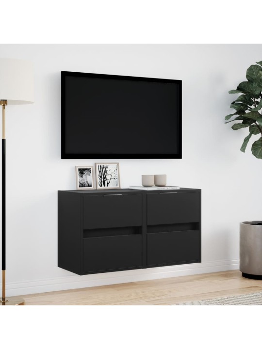 TV-seinäkaapit LED-valoilla 2 kpl musta 41x31x45 cm