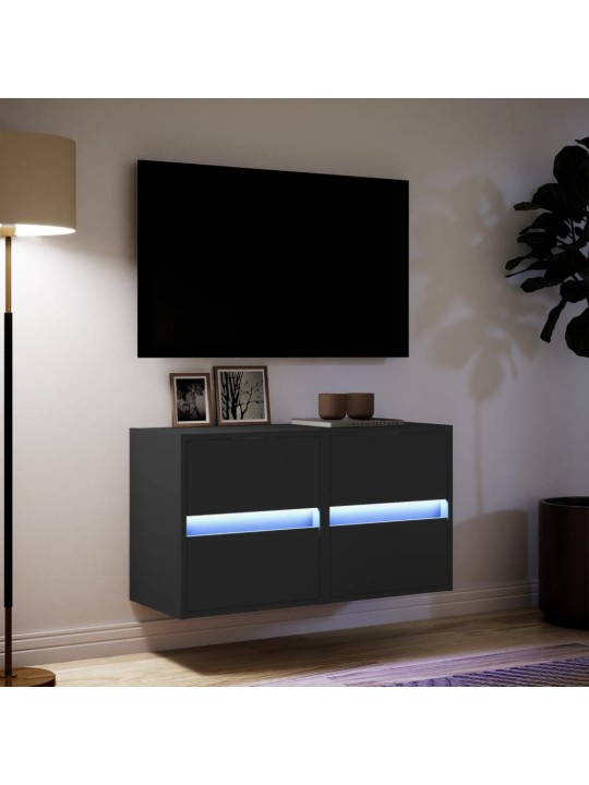 TV-seinäkaapit LED-valoilla 2 kpl musta 41x31x45 cm