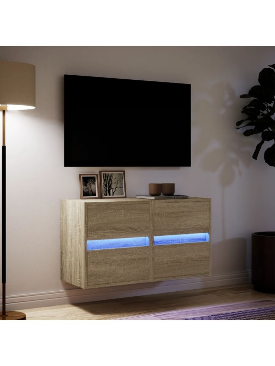 TV-seinäkaapit LED-valoilla 2 kpl Sonoma-tammi 41x31x45 cm