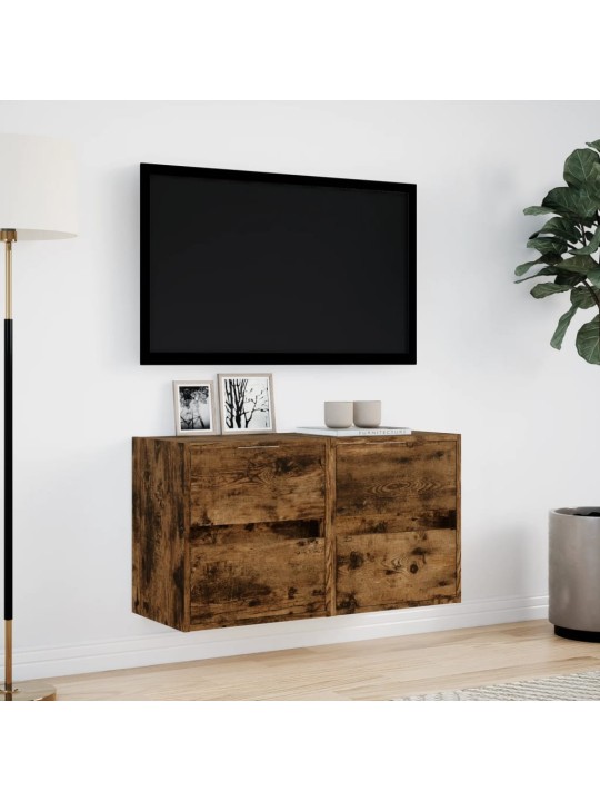 TV-seinäkaapit LED-valoilla 2 kpl savutammi 41x31x45 cm