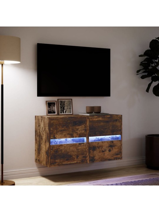 TV-seinäkaapit LED-valoilla 2 kpl savutammi 41x31x45 cm