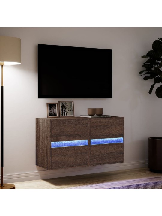 TV-seinäkaapit LED-valoilla 2 kpl ruskea tammi 41x31x45 cm