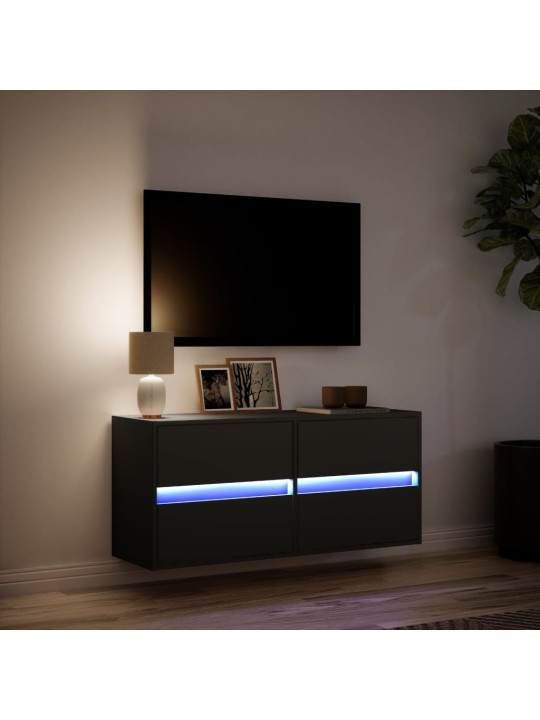 TV-seinäkaappi LED-valoilla musta 100x31x45 cm