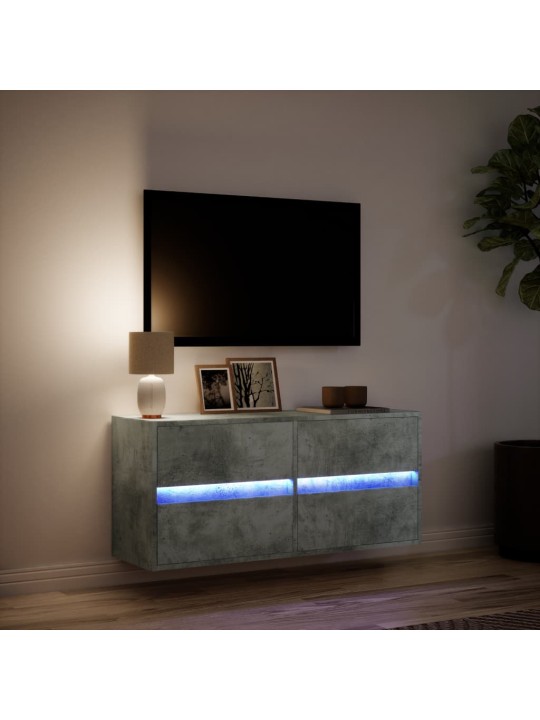 TV-seinäkaappi LED-valoilla betoninharmaa 100x31x45 cm