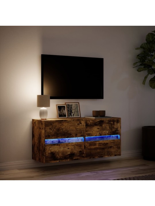 TV-seinäkaappi LED-valoilla savutammi 100x31x45 cm