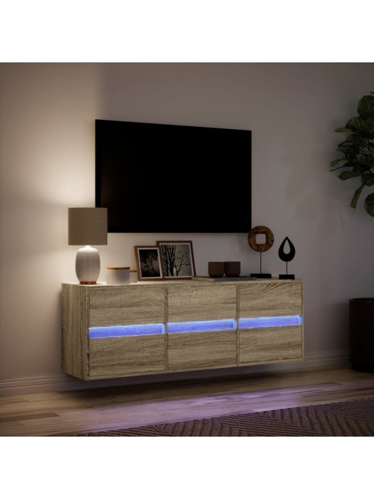 TV-seinäkaappi LED-valoilla Sonoma-tammi 130x31x45 cm