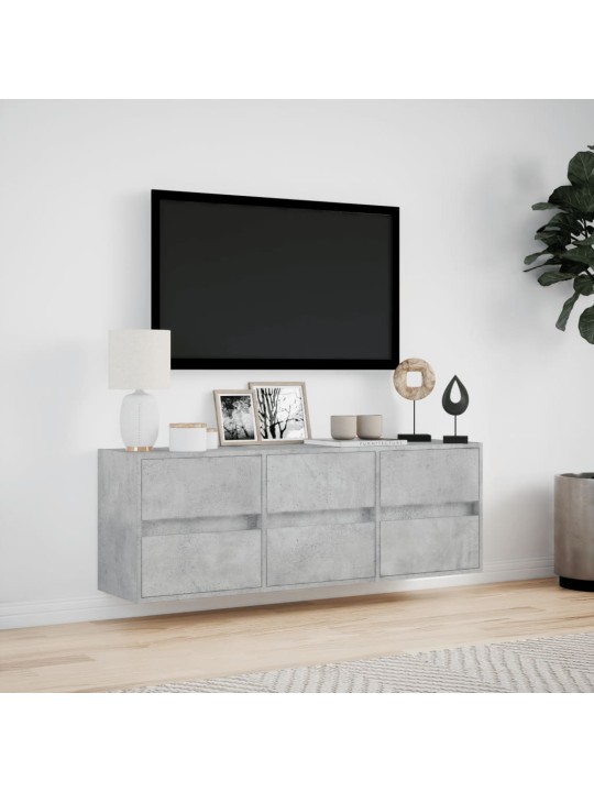 TV-seinäkaappi LED-valoilla betoninharmaa 130x31x45 cm