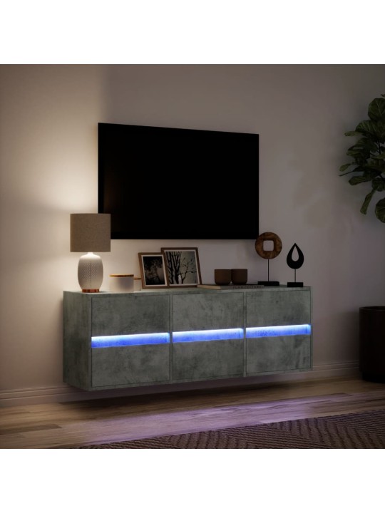 TV-seinäkaappi LED-valoilla betoninharmaa 130x31x45 cm