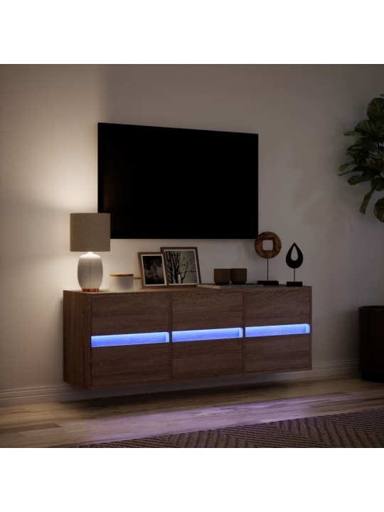 TV-seinäkaappi LED-valoilla ruskea tammi 130x31x45 cm