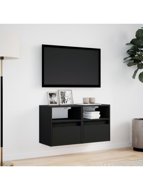 TV-seinäkaapit LED-valoilla 2 kpl musta 41x31x45 cm