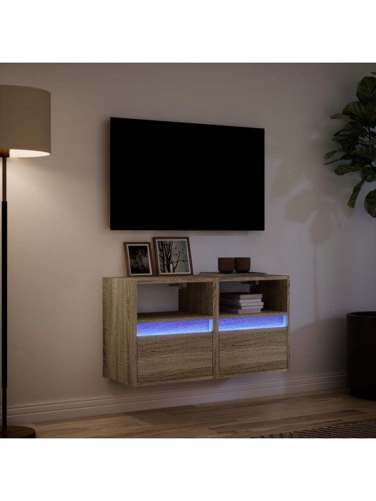 TV-seinäkaapit LED-valoilla 2 kpl Sonoma-tammi 41x31x45 cm