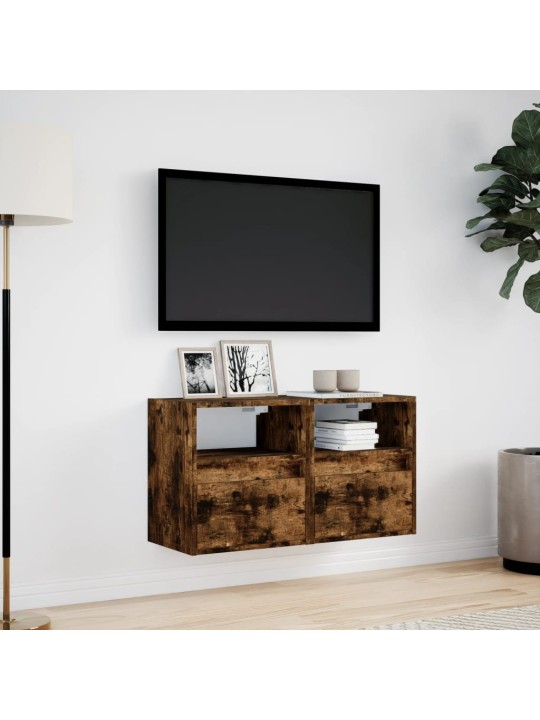 TV-seinäkaapit LED-valoilla 2 kpl savutammi 41x31x45 cm