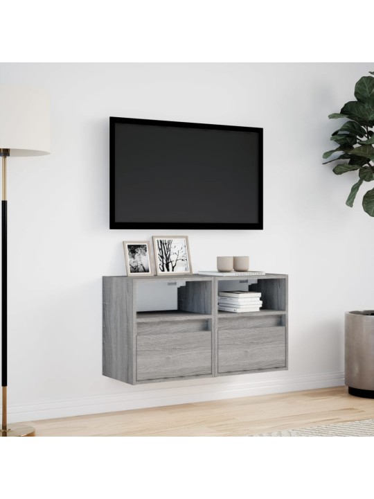 TV-seinäkaapit LED-valoilla 2 kpl harmaa Sonoma 41x31x45 cm