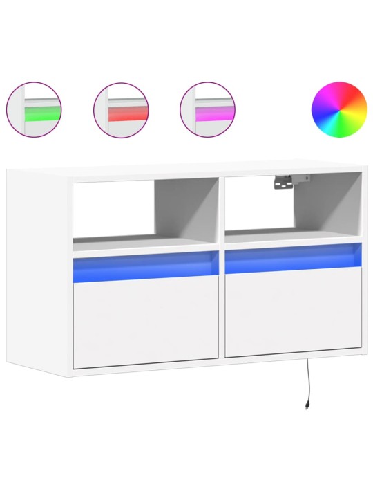 TV-seinäkaappi LED-valoilla valkoinen 80x31x45 cm