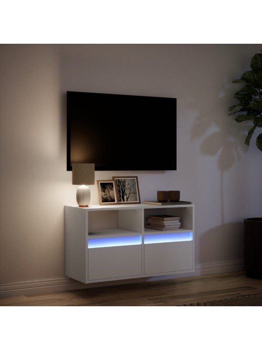 TV-seinäkaappi LED-valoilla valkoinen 80x31x45 cm