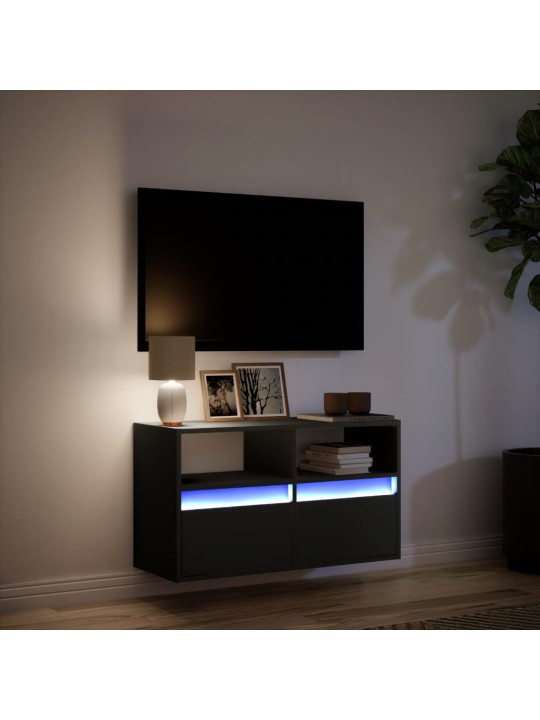 TV-seinäkaappi LED-valoilla musta 80x31x45 cm