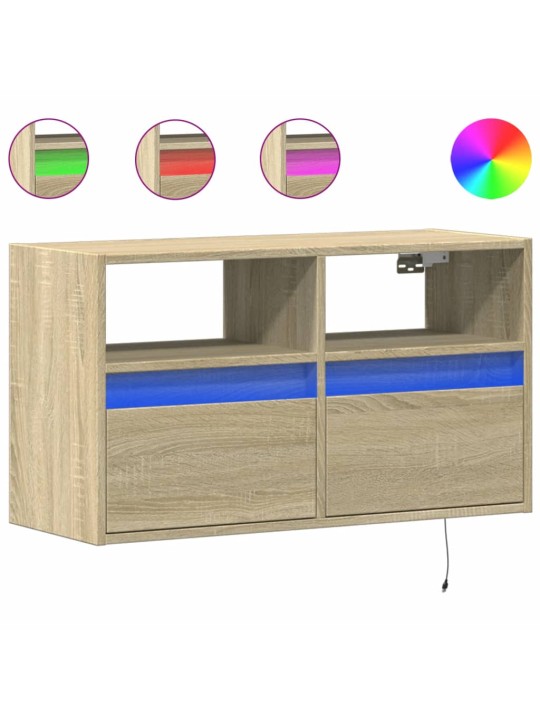 TV-seinäkaappi LED-valoilla Sonoma-tammi 80x31x45 cm